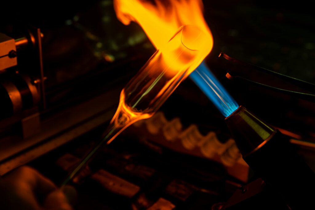Glassblowing process with intense butane flame